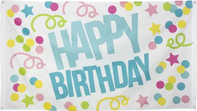 Produktbild von Polyesterfahne Happy Birthday 90 x 150 cm bunt