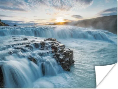 Produktbild von MuchoWow® Poster Wasserfall - Wasser - Steine - Sonne - Natur 120x90 cm - Wandbild