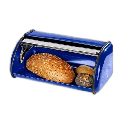 Immagine prodotto di Contenitore per il pane in acciaio inossidabile, colore blu, con fori di ventilazione. Contenitore per panini, contenitore per il pane, scatola per il pane, contenitore per il pane, design, contenitore in metallo