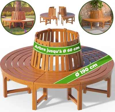 Image de Banc de jardin rond Ø 190 cm en bois d'eucalyptus Certifié FSC® robuste banc circulaire tour d'arbre banquette ronde