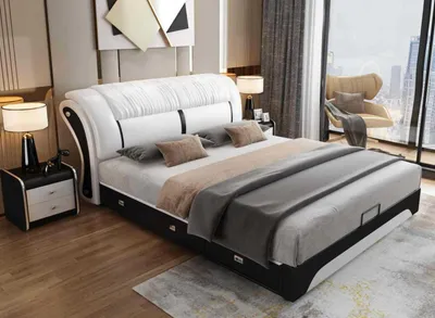 Produktbild von Bett Polster Design Luxus Doppel Hotel Ehe Schlaf Zimmer Leder 180x200cm Betten