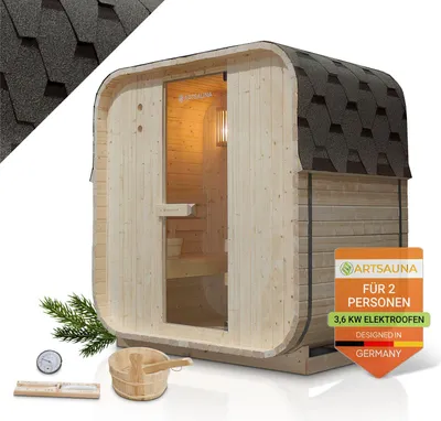 Produktbild von Artsauna Fasssauna Nolvik M, mit 3,6 kW Ofen & Zubehör für Garten, Cube Design