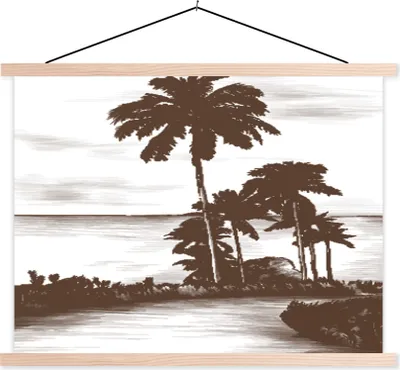 Produktbild von MuchoWow® Textilposter Palme - Meer - Weg 120x90 cm mit holzfarbenen Rahmen - Magnetisch