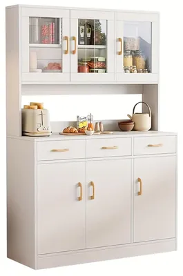 Image de Meuble de rangement - Armoire buffet - Meuble de cuisine - Buffet - Blanc - 170 x 100 x 30 cm - 6 portes et 3 tiroirs