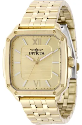 Productafbeelding van Invicta Cuadro 50358 Herenhorloge - Quartz uurwerk - Roestvrij staal met een gouden wijzerplaat - 39 mm