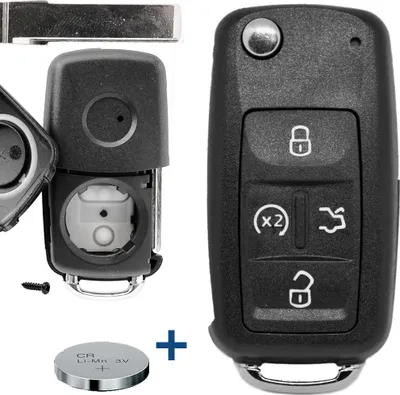 Produktbild von Auto Klapp Schlüssel Gehäuse kompatibel mit VW SEAT SKODA 4 Tasten Fernbedienung + Batterie