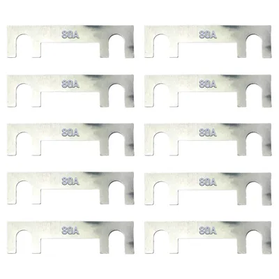 A set of ten 80A MTA strip fuses arranged in two columns of five.