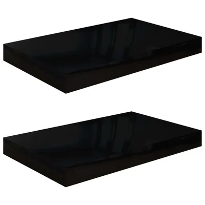 Zdjęcie produktu dla Półki ścienne, 2 szt., czarne, wysoki połysk, 40x23x3,8 cm, MDF