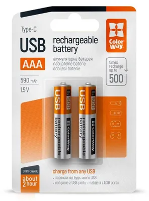 Obrázek produktu pro Colorway nabíjecí baterie AAA 590mAh/ USB-C/ 1.5V/ 2ks v balení