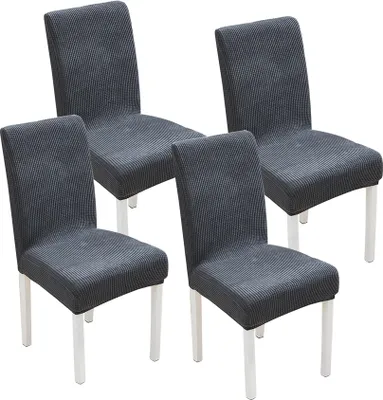 Produktbild von Stuhlhusse 4er-Set Stuhlbezug Elastisch Stuhlüberzug Stretch Dunkelgrau Schonbezug Husse (Rückenlehnenhöhe 42-52cm)