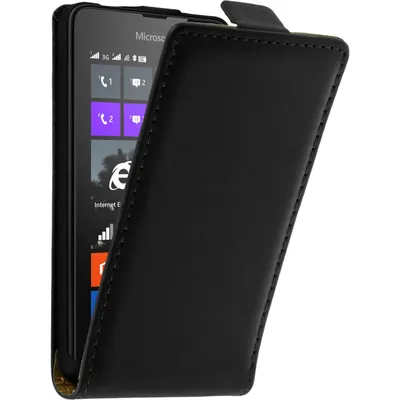 Produktbild von PhoneNatic Kunst-Lederhülle kompatibel mit Microsoft Lumia 430 Dual - Flip-Case schwarz + 2 Schutzfolien