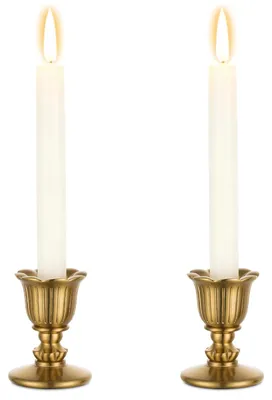 2er Set Vintage Kerzenhalter aus Metall, Gold, für Stabkerzen