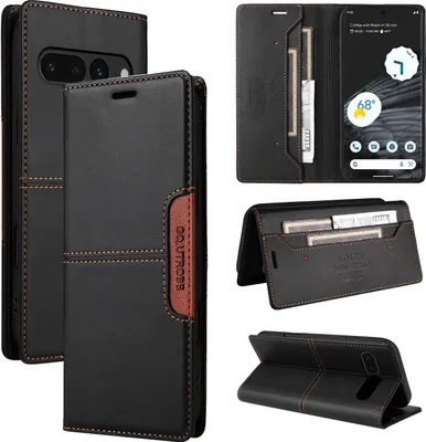 Produktbild von Handyhülle für Google Pixel 7 Pro Hülle, Leder Flip Wallet Kartenfach Stand Schutzhülle Schwarz