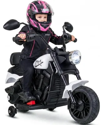Obrázek produktu pro Dětská elektrická motorka s 2 pomocnými kolečky CZ09345ES, nosnost 30 kg, bílo/černá