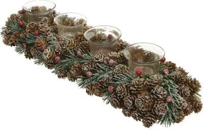 Image de Arrangement de l'Avent en cônes oblongs, avec bougies à chauffe-plat marron / rouge