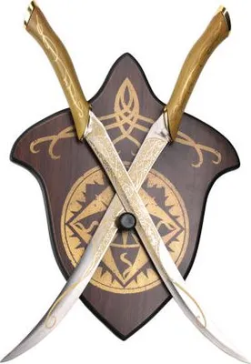 Image de 2 épées courtes Legolas inspirées de The Lord of the Rings, lames en acier inoxydable 56 cm, épées décoratives de collection avec support mural JT6036-A
