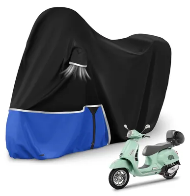 Image de Housse de moto d'extérieur pour Piaggio Vespa GTV GTS GT60/125/200/250/300 (avec top case), housse de moto imperméable en tissu Oxford 420D, noir et bleu