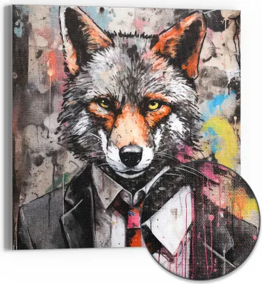 Produktbild von DEQOART Hybrid Leinwand Bild 30x30 cm 'Fuchs der Geschäftswelt' Wandbild Glas flach modern