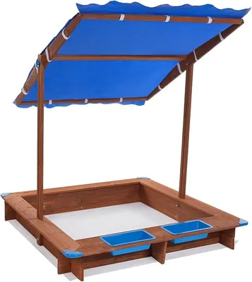 Imagen del producto de Caja de arena de madera con toldo, 126x121x118 cm - Caja de arena con tapa, caja de arena para niños para el jardín (azul)