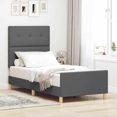 Zdjęcie produktu dla Maison Exclusive – stelaż łóżka z zagłówkiem, kolor ciemnoszary, 90 x 190 cm, obicie z tkaniny