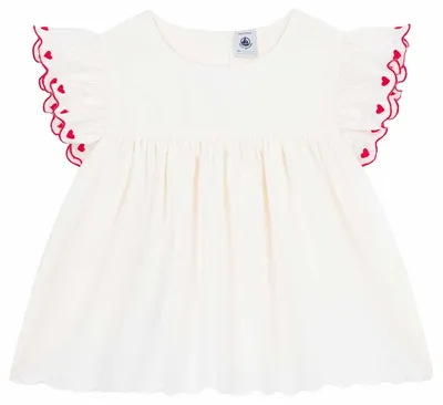 Productafbeelding van Petit Bateau kinderblouse van katoen, met korte mouwen, effen kleur, maat 6A, wit