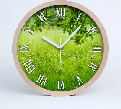 Produktbild von Holzuhr 20fi cm wanduhr - weiße Spitzen - grüne Wiese