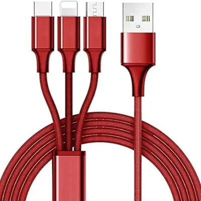 Produktbild von 3-in-1 Ladekabel – Universelles 3-in-1 Kabel mit für Ios, für Iphone, USB-C & Micro USB – Schnelles Aufladen, High-Speed Datenübertragung, Knickfest & Knotenfrei – Kompatibel mit iPhone, Android, Tablets & mehr – Rot / 1 Pack