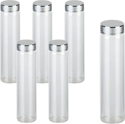 Produktbild von gouveo 6er Set Schraubgläser 100 ml Tube mit Deckel silberfarben - Kleine zylinderförmige Gläser mit Verschluss für Gewürze, Kosmetik, Bastelzubehör