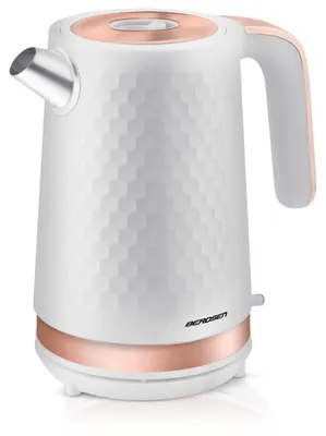 Wasserkocher 1,7 L, 2200 W, mit Kalkfilter, 360°-Basis, matt weiß/gold