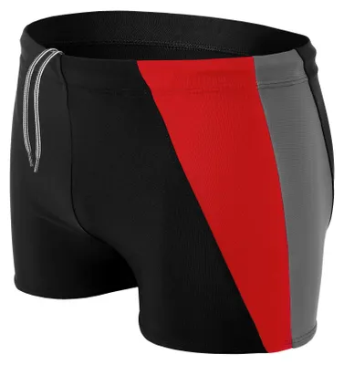 Produktbild von Aquarti Herren Badehose Kurz mit Seitlichem Streifen, Farbe: Schwarz / Graphit / Rot, Größe: XL
