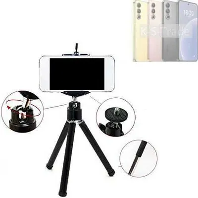 Produktbild von K-S-Trade Smartphone Stativ Dreibein kompatibel mit Meizu 20  Tripod aus Aluminium Klemmstativ Stativ Adapter für Mobiltelefone schwarz 1x