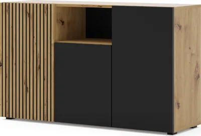 Produktbild von Kommode AURIS 3D 135 cm Schrank mit 3 Türen Artisan Eiche / Schwarz Matt