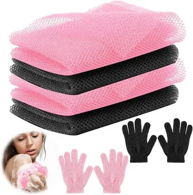 Productafbeelding van Set van 4 Afrikaanse wasschuimsponges en 2 peelinghandschoenen - badaccessoires voor een zachte huid