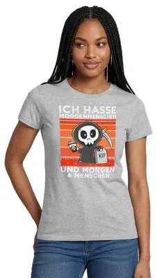 Produktbild von Spreadshirt Ich Hasse Morgenmenschen Lustiger Sensenmann Frauen T-Shirt, XXL, Grau meliert