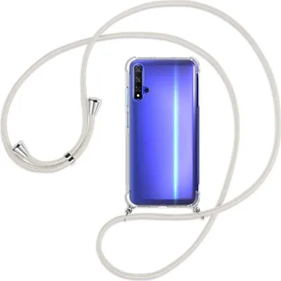 Produktbild von Handykette Backcover-Schutzhülle mit Band (Metall silberfarben) für Honor 20 / Huawei nova 5T - broken white