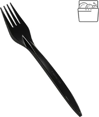Image de Fourchette en plastique 18 cm noire réutilisable - 100 pcs