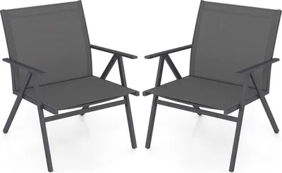 Produktbild von 2er-Set Outdoor-Stühlen, Essstühle mit Metallrahmen & atmungsaktivem Gewebe, mit neigbarer Rückenlehne, höhenverstellbarer Fußpolster, Grau