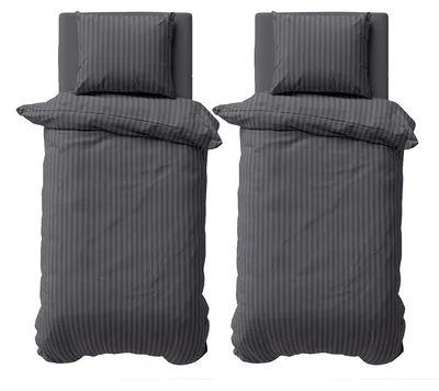 Produktbild von 4 teilig Bettwäsche 155x220 cm Mikrofaser Premium Damast Gestreift Bettbezug Garnitur Set, Anthrazit