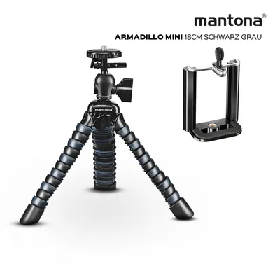 Obrázek produktu pro Mantona Armadillo Mini černá šedá Mini stolní stativ 18 cm s flexibilní kulovou hlavou