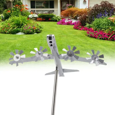 Produktbild von Flugzeug-Windspinner - Edelstahl-Windskulptur - Kinetische Skulptur - Gartenornamente für Außen - Einfach zu Montieren - Kugellagerkonstruktion - Gartenornament