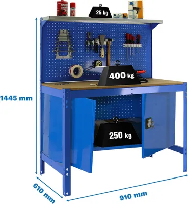 Zdjęcie produktu dla SIMONWORK BT3 CABINET 900 NIEBIESKI/DREWNO Metalowy stół warsztatowy