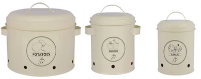 Produktbild von 3er Set Vorratsdosen für Kartoffeln, Zwiebeln + Knoblauch Esschert Design