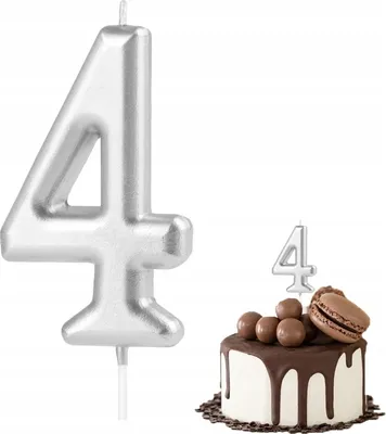Produktbild von Geburtstag Kerze Nummer 4 Silber Metallic Für Geburtstagsparty