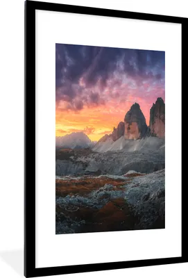 Produktbild von MuchoWow® Gerahmtes Poster Felsen - Berg - Sonnenuntergang - Landschaft 60x90 cm - Poster mit Schwarzem Bilderrahmen Wandposter Rahmen Foto Bilder - Dekoration - Wandposter Wohnzimmer - Hochwertig