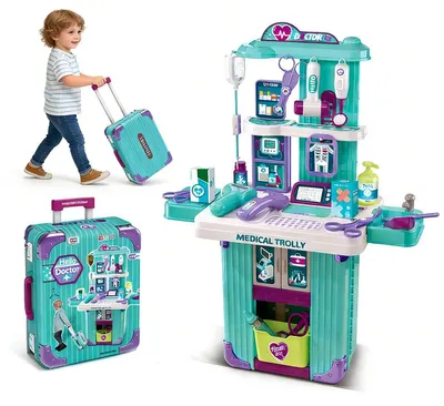 Image de Mallette de médecin 2 en 1 pour enfants, chariot de médecin, mallette de médecin pour enfants, jouet à partir de 3 ans, cadeau pour filles de 3 ans, chariot médical pour enfants (bleu)