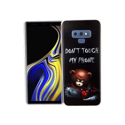 Productafbeelding van Samsung Galaxy Note 9 telefoonhoesje, beschermende case, cover, bumper met de tekst "Raak mijn telefoon niet aan" en een afbeelding van een beer