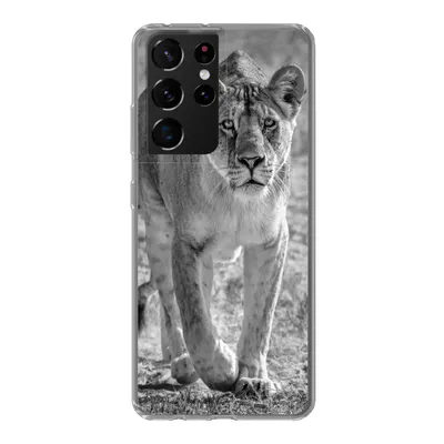 Produktbild von MuchoWow® Handyhülle Schutzhülle Hülle für Samsung Galaxy S21 Ultra Löwe - Schwarz - Weiß Silikon Softcase Handy Hülle - Mobiltelefon