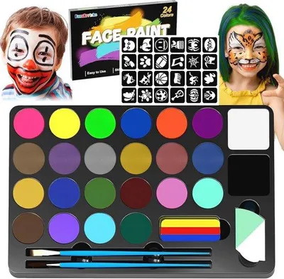 Produktbild von Famanu Schminkset für Kinder und Erwachsene - 24-farbige Facepaint Kit für Festivals und Halloween