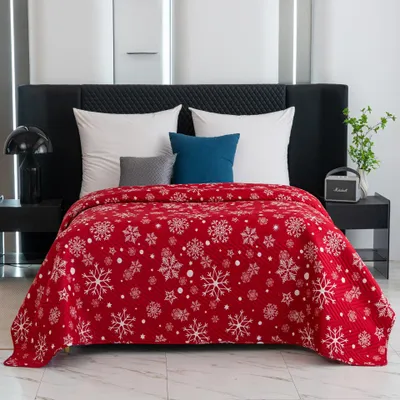 Produktbild von FEBE Tagesdecke Weihnachts Schneeflocken Bettüberwurf 240x220 cm Überwurfdecke Sofadecke Sofaüberwurf Flauschig Mikrofaser Zimmer Deko