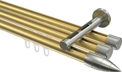 Produktbild von Interdeco Innenlaufstange / Gardinenstange mit Innenlauf Messing-Optik / Edelstahl-Opti, Typ Siteno Samanto (Rillenpatrone), 20 mm Ø 3-läufig, 400 cm